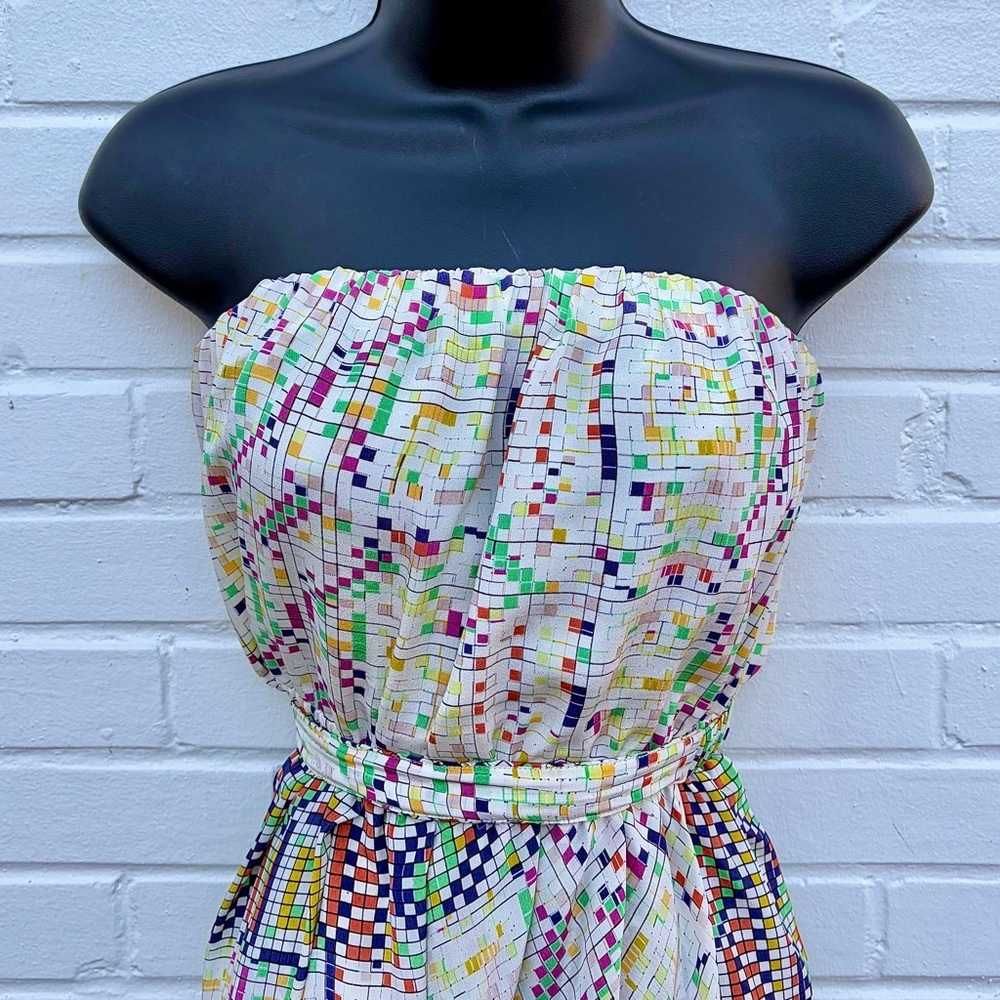 Charlie Jade Mosaic Print 100% Silk Strapless Side Tie Dress, SZ S NWT - Picture 2 of 7